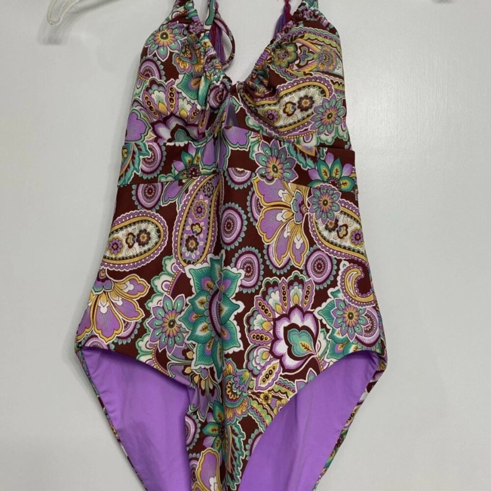 BECCA Virtue Paisley Purple, Brown, Teal Swimsuit - Size Large
